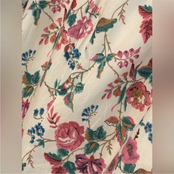 & merci Floral Jumpsuit. Floral | Puff Sleeve Smocked Tie Back. Women's Sz-L EUC - Picture 8 of 13